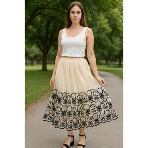 Tulle Embroidered Mesh Layered Midi A Line Circle Skirt fairycore, princess Sz-L